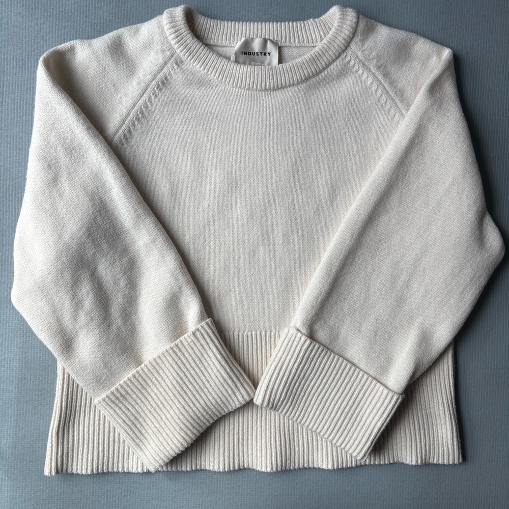 INDUSTRY Ivory Crewneck Large Cuff Thick Knit Slouchy Sweater XL Ivory Cream